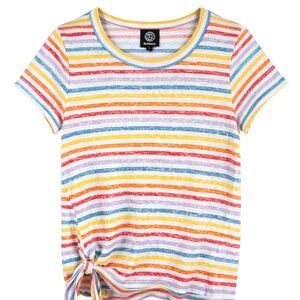 Bobeau Rainbow Stripe Tie Hem Tee Short Sleeve Top Size Medium